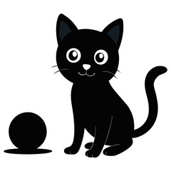 Obraz premium Silhouette of a playful black cat with raised paw and ball