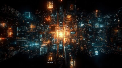 Fototapeta premium Futuristic Cityscape Glows with Digital Life