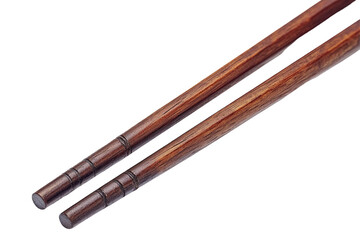 Pair of wooden chopsticks.  Close-up view of the ends and middle sections
