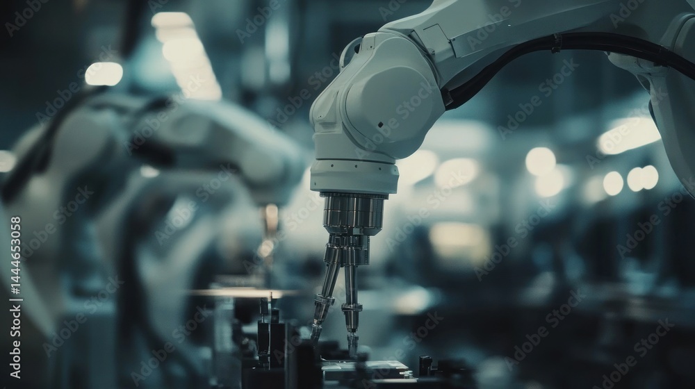 Leinwandbilder robotic arms in a factory. automated assembly line in motion