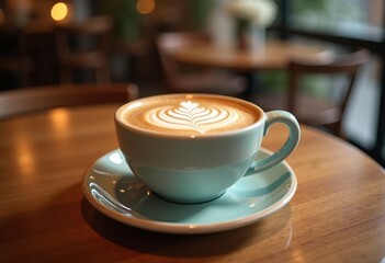 Fototapeta premium intricate latte art design elegant ceramic cup creamy foam patterns artistic presentation, coffee, espresso, milk, barista, drink, mug, textured