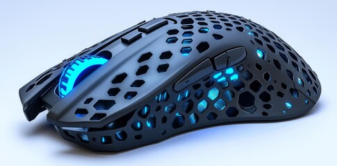 Obraz premium This precision gaming mouse features a sleek aesthetic and blue LED lighting, ensuring comfort and accuracy throughout long periods of gaming