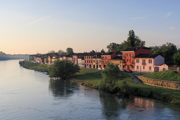 Pavia village city Italy Italian characteristic square vision bridge