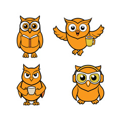 Fototapeta premium set of owls in different actions