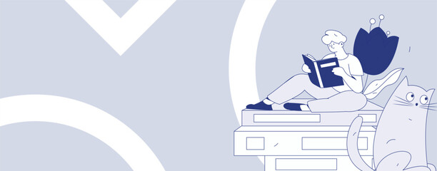 World Book Day Reading Character Flat Vector Concept Operation Hand Drawn Illustration
