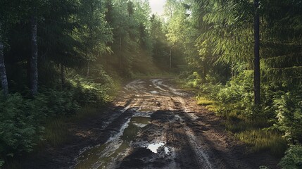 Fototapeta premium A muddy road in the forest