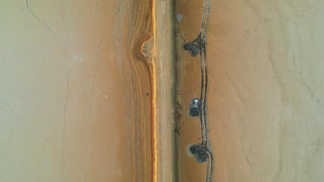 A top aerial view of the Rann of Kutch, Gujarat, reveals an endless stretch of white and golden sand desert 4K