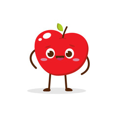 Cute Smiling Red Apple Character. Kawaii Red Fruit Mascot Style Vector. Cute vector character set in various action emotions. Collection symbols isolated on a white background