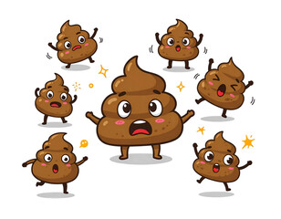 Cute poop emoji characters expressing various emotions Transparent Background 