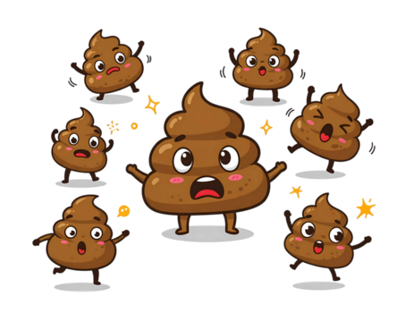 Cute poop emoji characters expressing various emotions Transparent Background 