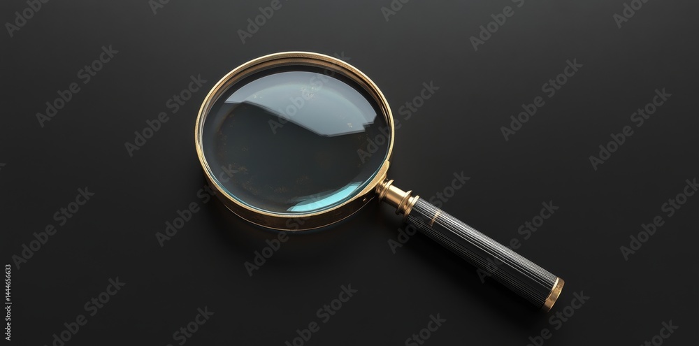 Poster a textured surface supports a magnifying glass that reflects light emitted by objects in the vicinit