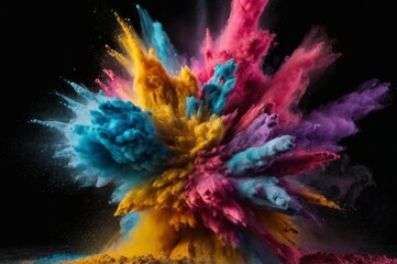 abstract colored dust explosion on black background, abstract powder splatted background, Freeze motion of color powder exploding, throwing color powder, multicolored glitter texture