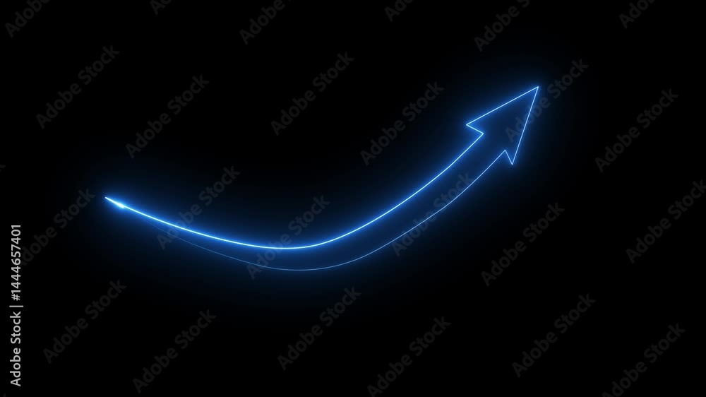 Poster neon arrow sign isolated on a black background .neon rising arrow animation, success concept. profit
