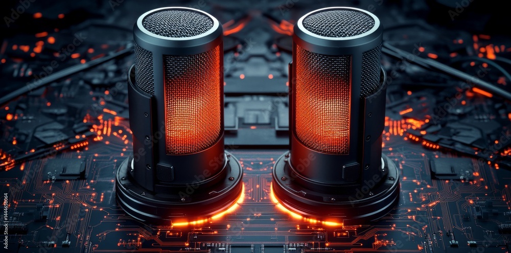 Poster an abstract glowing core element is embedded in a futuristic circuit board design