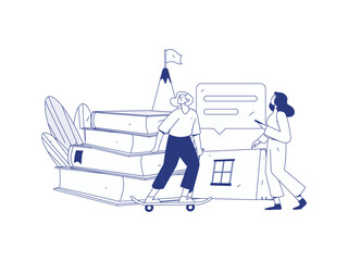 World Book Day Reading Character Flat Vector Concept Operation Hand Drawn Illustration
