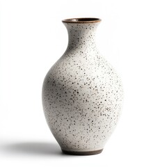 glazed ceramic vase with dark brown speckles, straight in shape, on a white background,