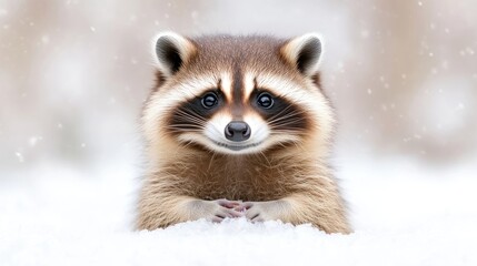 Obraz premium Cute raccoon in snowy winter scene