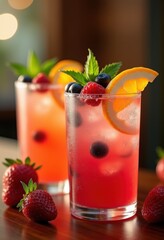 vibrant cocktail garnishes colorful berry mint citrus citrus twist frosted glassware refreshing drink presentation, beverage, margarita, fruit, lemon, lime