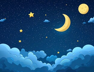 Night Sky with Moon and Stars