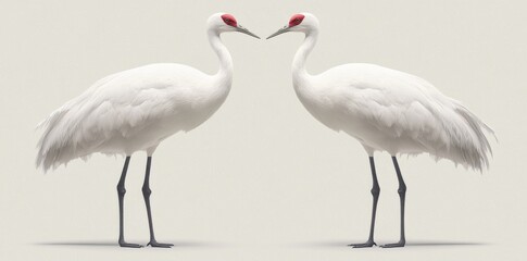 Obraz premium In a studio, two whooping cranes are positioned facing each other in front of a neutral background
