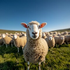 Obraz premium Happy Sheep Grazing on a Farm Field