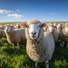 Obraz premium Happy Sheep Grazing on a Farm Field