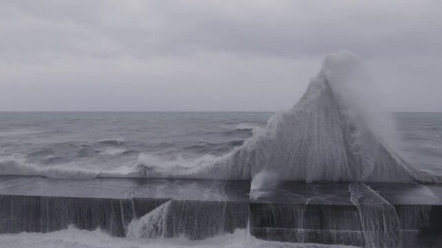 Large Waves Crash Against Sea Wall As Hurricane Nears Drone Footage - Lan