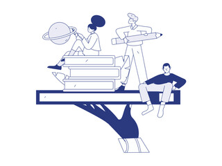 World Book Day Reading Character Flat Vector Concept Operation Hand Drawn Illustration
