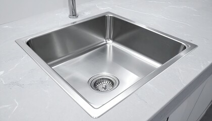 A sleek stainless steel sink featuring a spacious bottom bowl and a practical drainer, perfect for modern kitchens and efficient dishwashing.