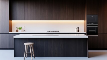 Modern dark-toned kitchen with island and accent lighting