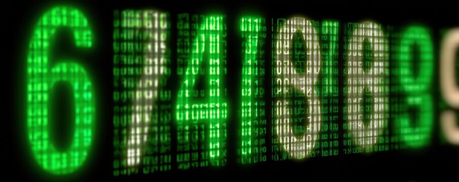 Digital green numbers displayed in a matrix-style format.