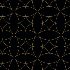 Fototapeta premium Abstract geometric pattern with crosses, stripes, lines. Seamless vector background. Black and gold ornament. Modern reticulated graphic design.