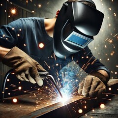 A protective mask sparks flying