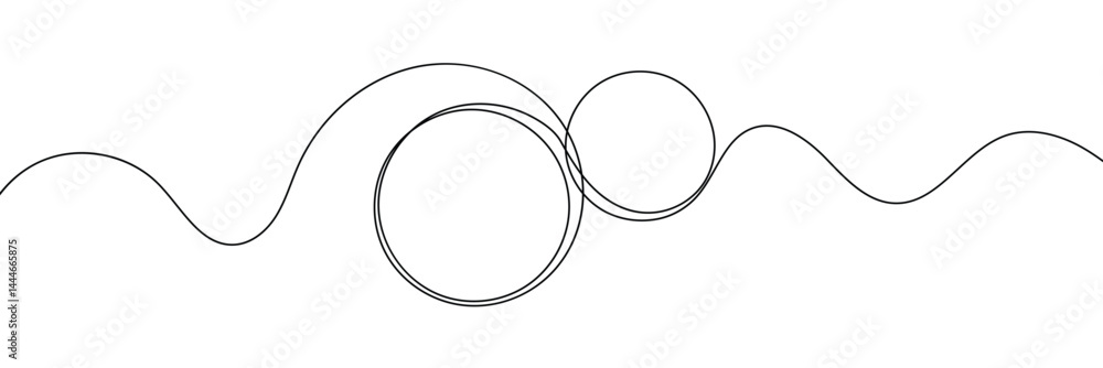 Poster continuous one line circle stroke, hand drawn circle frame on white background. one line drawing vec