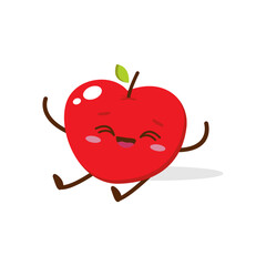 Cute Smiling Red Apple Character. Kawaii Red Fruit Mascot Style Vector. Cute vector character set in various action emotions. Collection symbols isolated on a white background