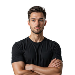 Confident Young Man in Black Shirt with Arms Crossed Smiling