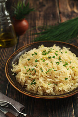 A bowl with traditional German Sauerkraut	