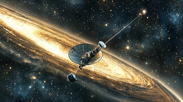 Space probe exploring galaxy with detailed textures and nebula formations visuals