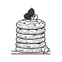 Charming Line Art Pancakes with Butter and Maple Syrup