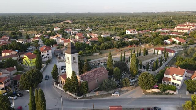 Church in Peroj, Croatia (Crkva svetog Spiridona), Europe. Drone video.