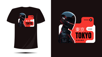 vector t shirt design, t shirt tokyo print, Vector template and typography cool unique japan cloth style with robot futuristic