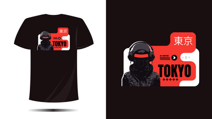 vector t shirt design, t shirt tokyo print, Vector template and cloth typography cool unique japan fashion style with robot futuristic