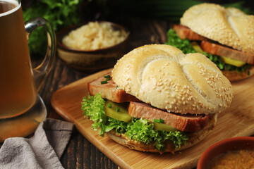 Leberkaessemmel sandwich - traditional fast food snack in Germany