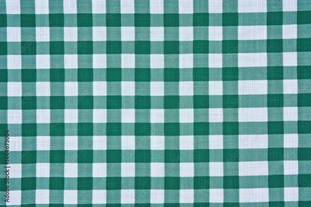 Fototapete Green and white checkered tablecloth  Close-up view of a textile with a regular pattern of squares