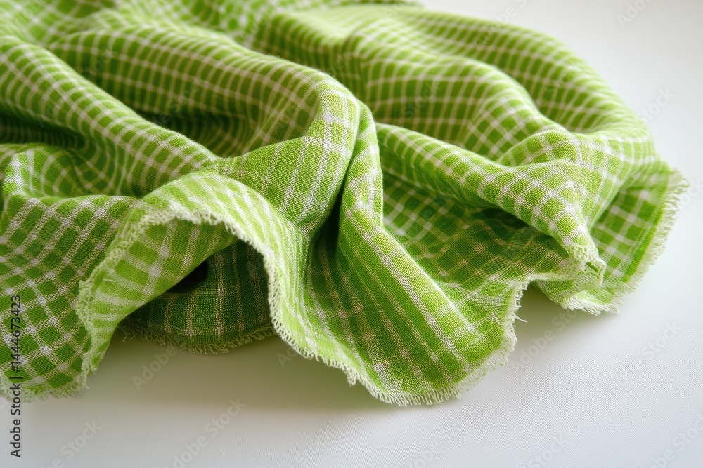 Fototapete close-up of a vibrant green and white checkered fabric with a ruffled hem the fabric displays a dist