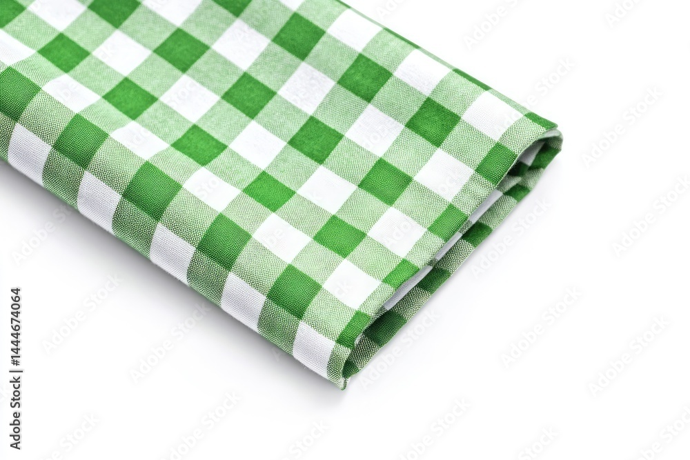 Aufkleber folded green and white checkered tablecloth fabric is tightly folded, showing the square pattern