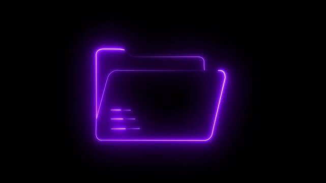Glowing neon file folder sign. 4K Video motion graphic animation. neon files and folders icon. neon files and folders icon. File icon neon animation with black background 4k videos.