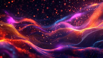 Abstract digital landscape of glowing particles