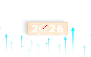 The 2026 concept wooden calendar represents business growth, leadership and strategic planning. It...