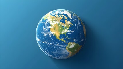 Obraz premium Simple Earth globe showing the Americas, isolated on bright color ,Blue Planet Earth Globe on b;lue background , Simple abstract Earth globe showing Asia and Oceania